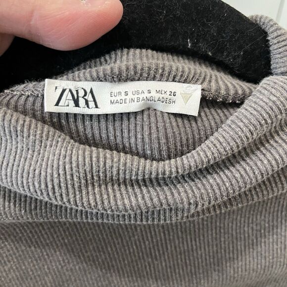 Zara Gray Ribbed Long Sleeve High Neck Bodycon Midi Dress Womens Size S - Picture 5 of 9